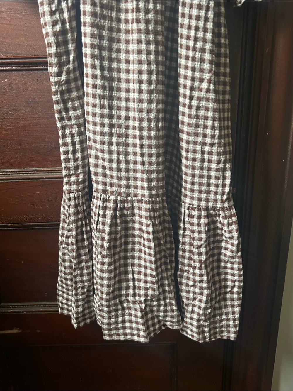 Madewell Lucie Brown Gingham Ruffle Sleeve Midi Dress Size Medium - Picture 8 of 8